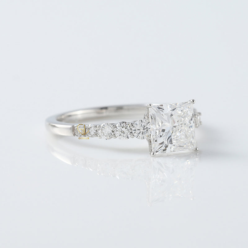 Princess Cut Solitaire Diamond Ring With Side Stones