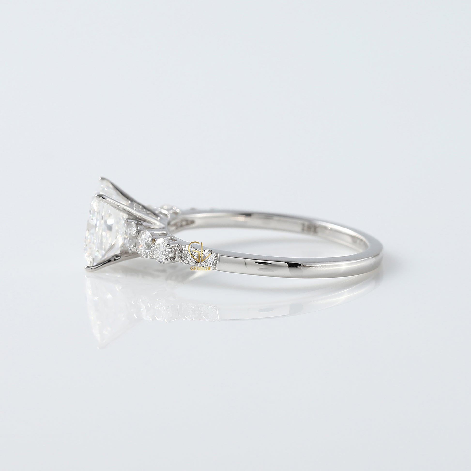 Princess Cut Lab Grown Diamond Solitaire With Accent Engagement Ring