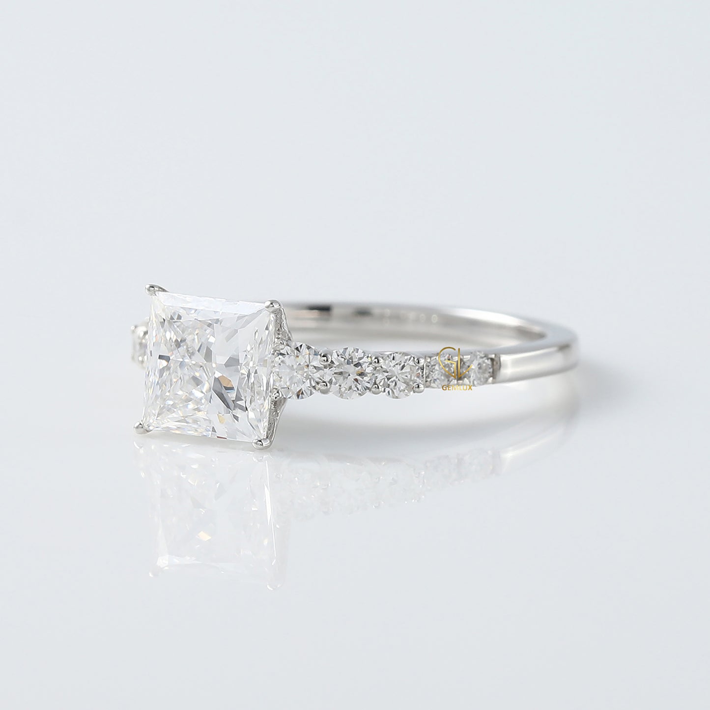 Princess Cut Lab Grown Diamond Solitaire With Accent Engagement Ring