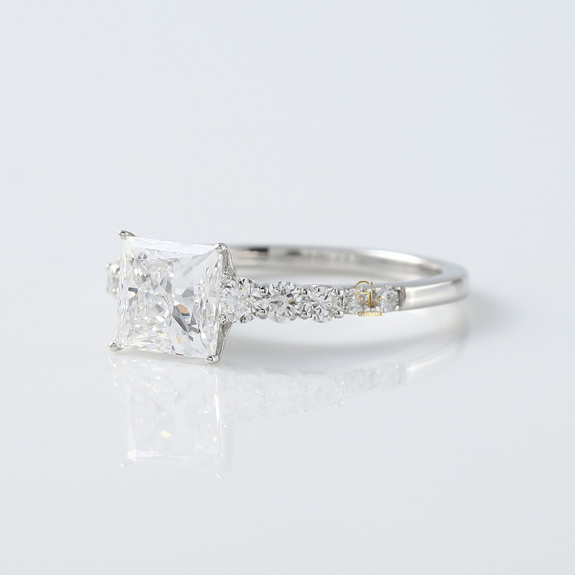 Princess Cut Lab Grown Diamond Solitaire With Accent Engagement Ring