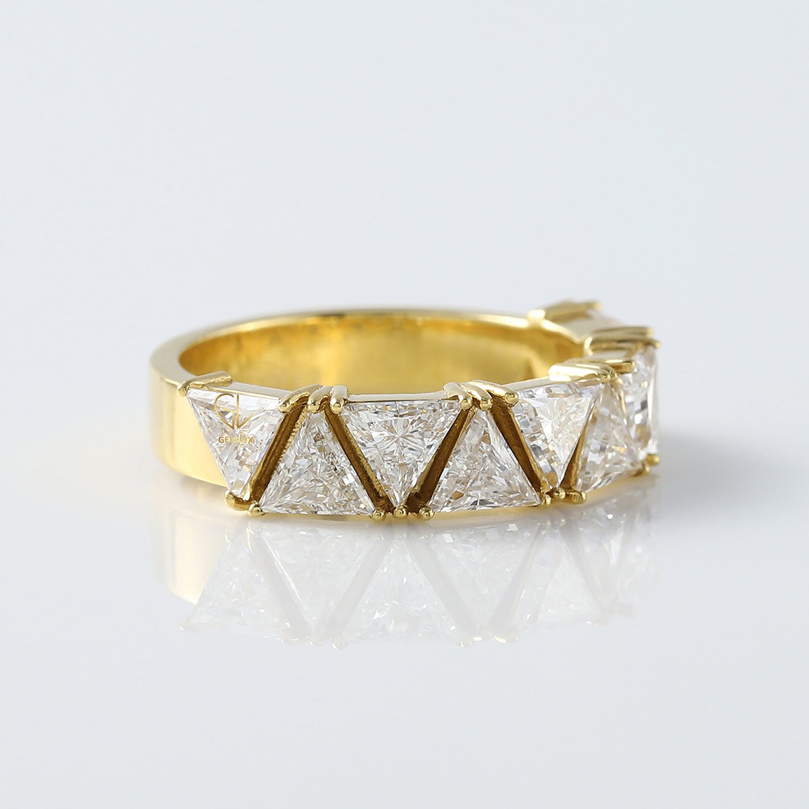Trillion Cut Moissanite Half Eternity Wedding Band