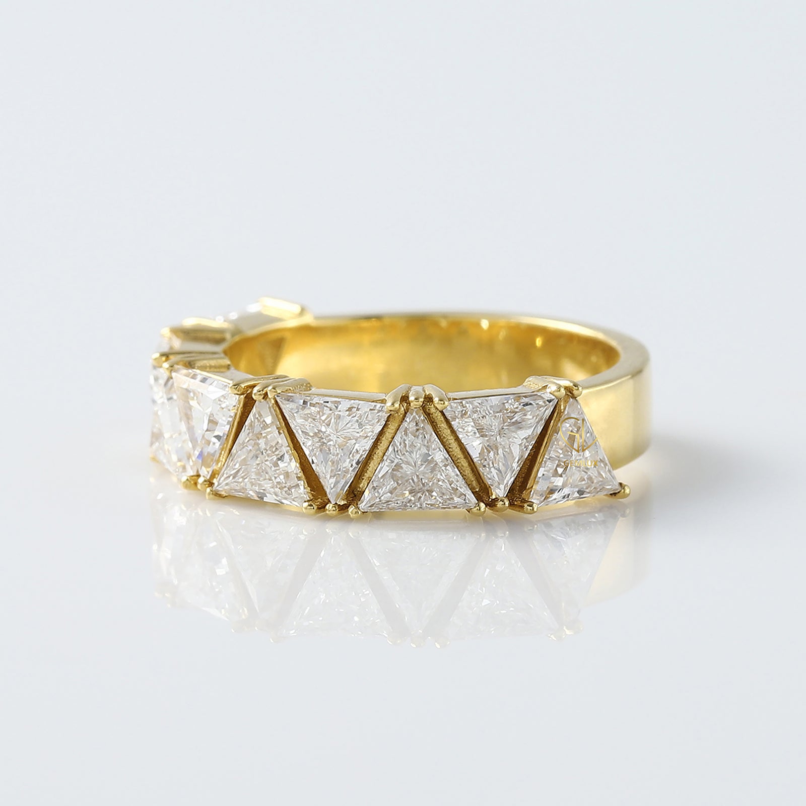 Trillion Cut Moissanite Half Eternity Wedding Band