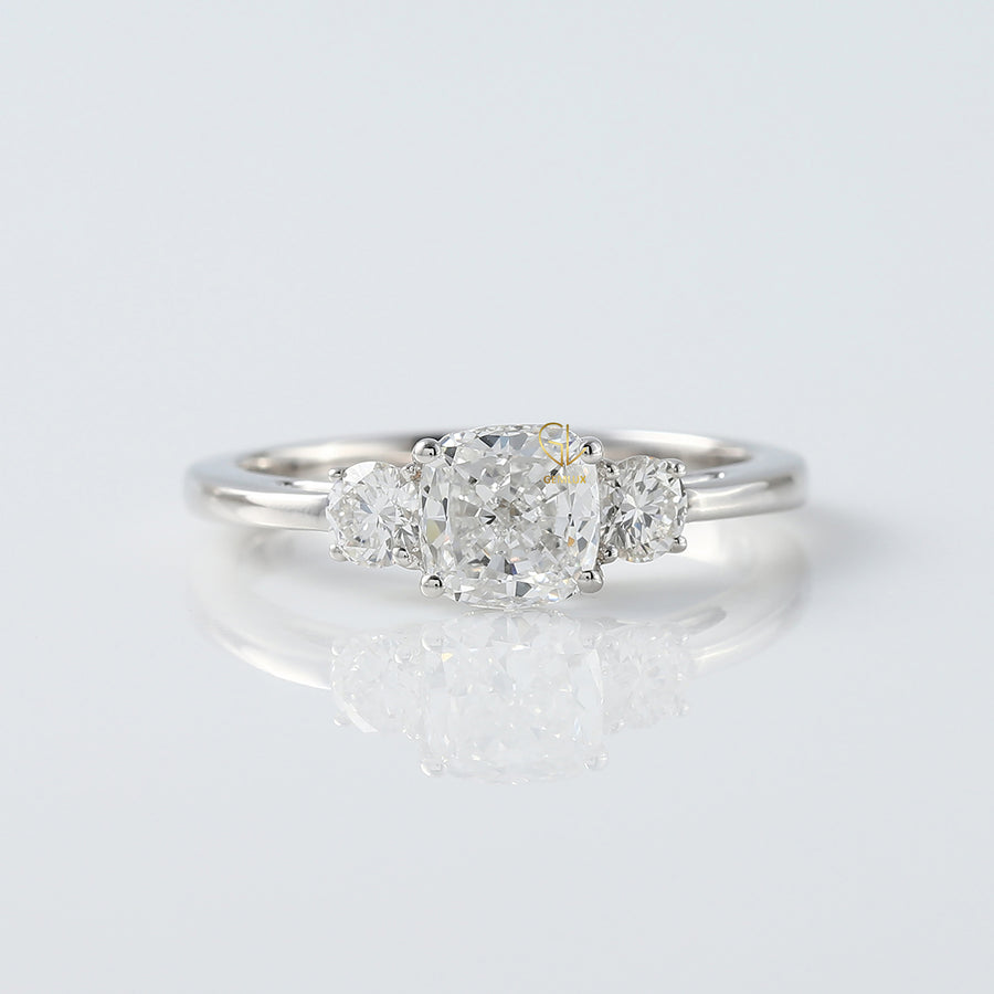 Cushion Cut Moissanite Three Stone Engagement Ring