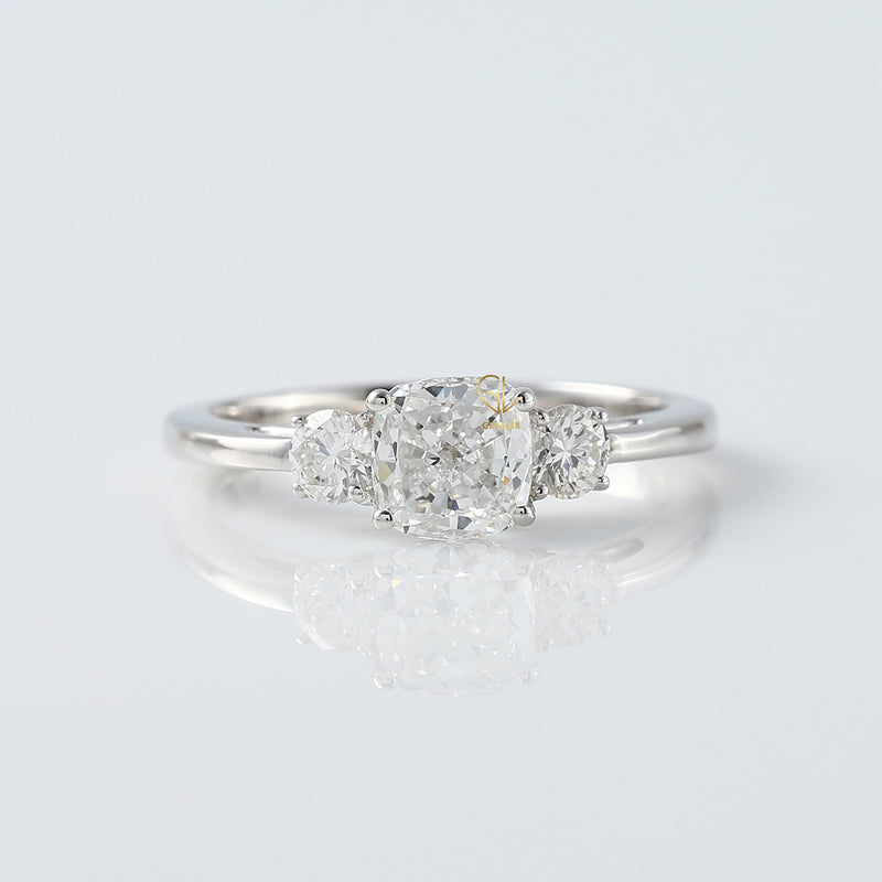 Cushion Cut Lab Grown Diamond Three Stone Engagement Ring