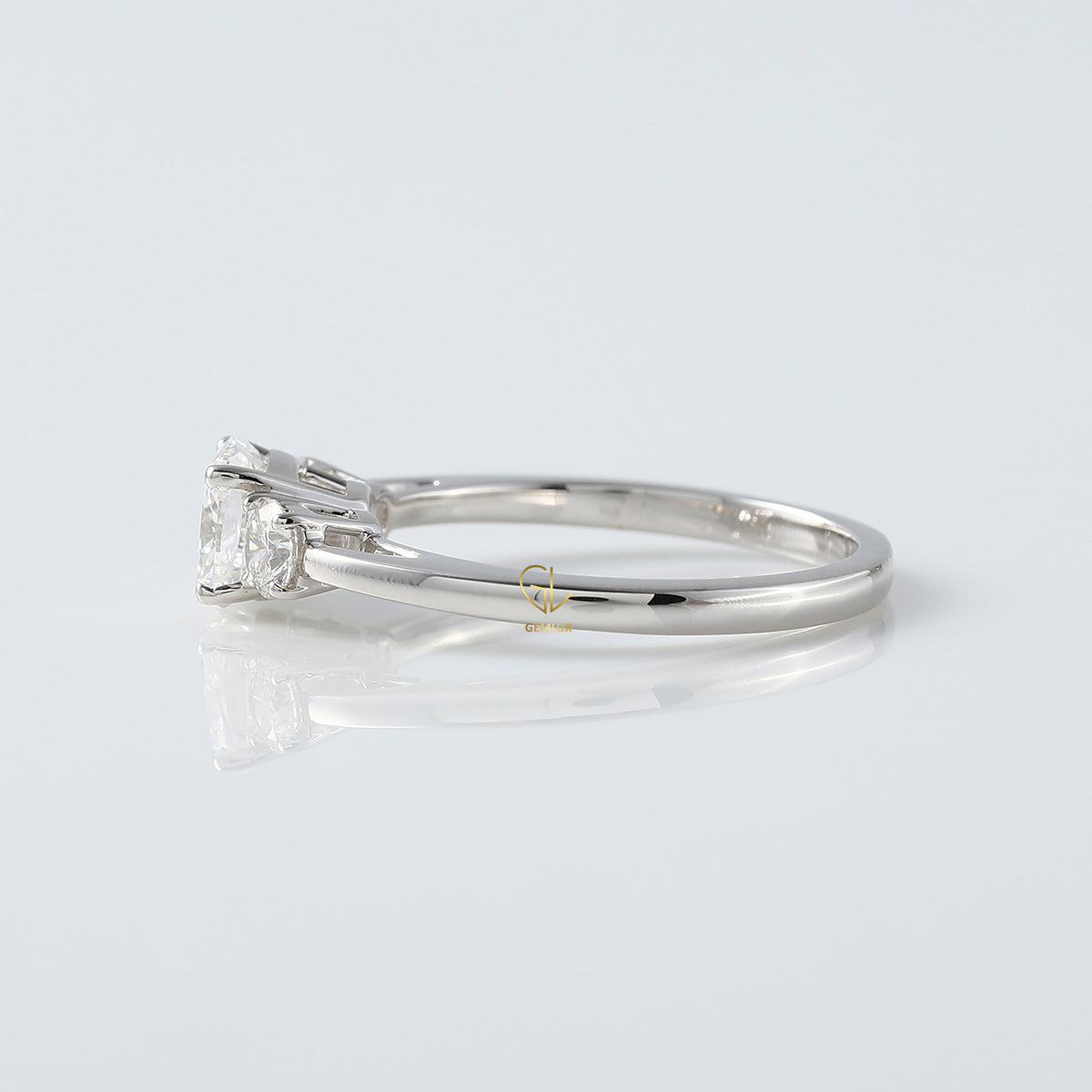 Cushion Cut Lab Grown Diamond Three Stone Engagement Ring