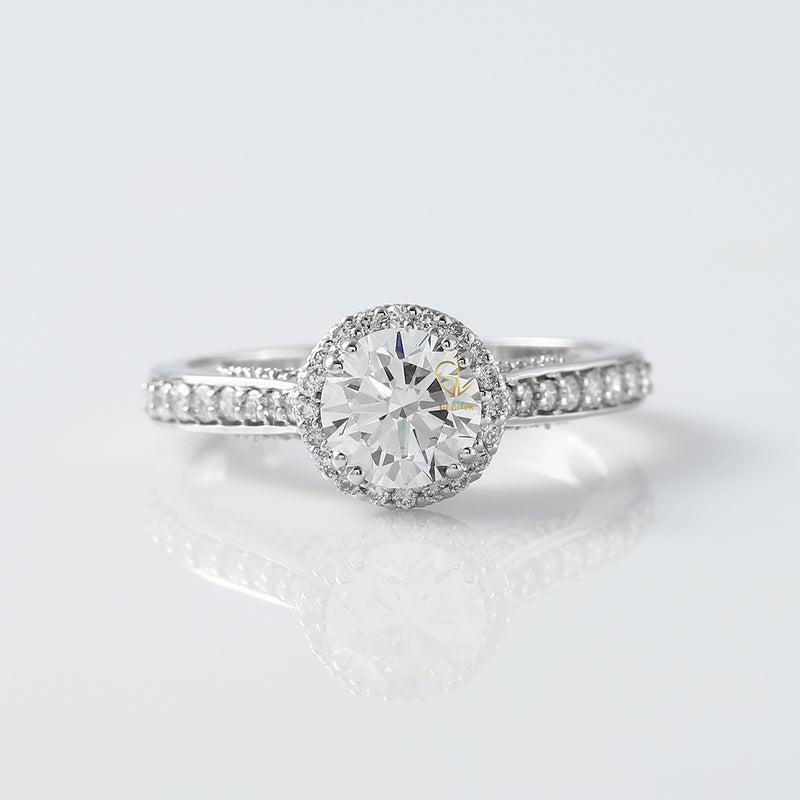 Round Moissanite Halo Accent Engagement Ring