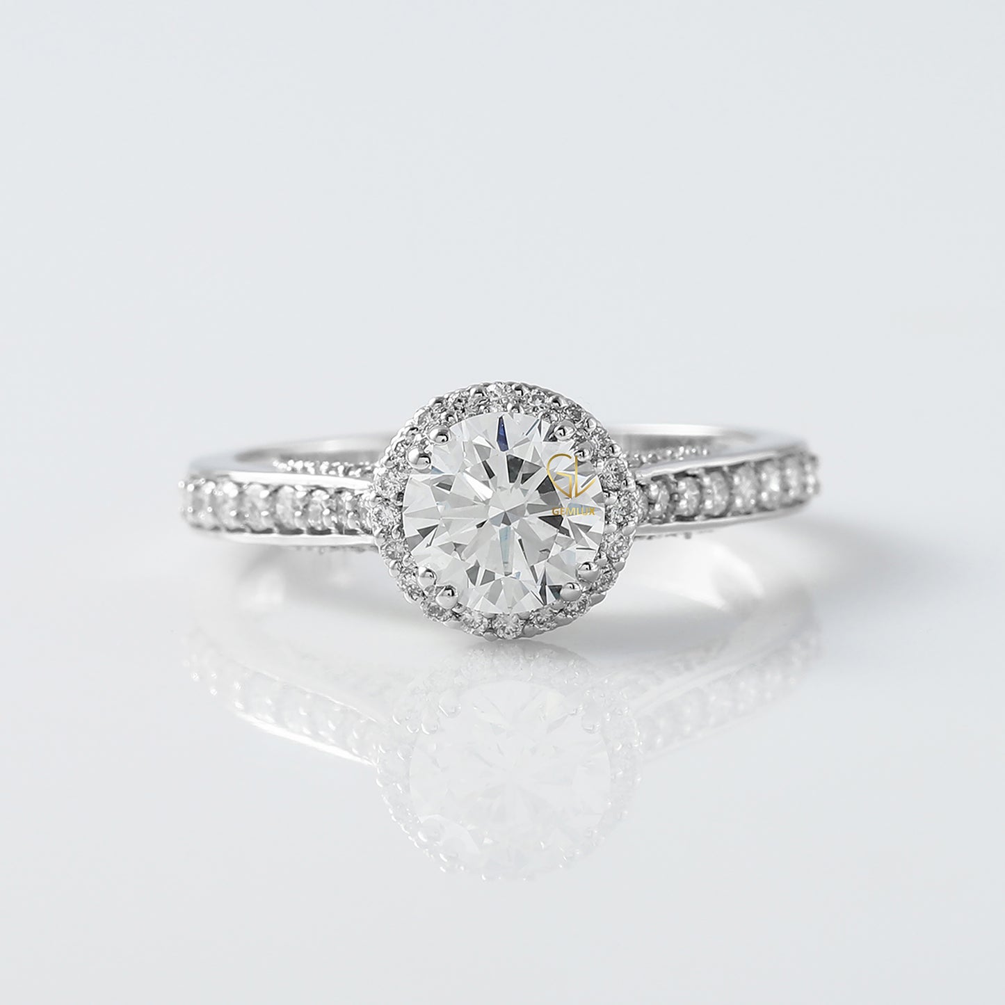 Round Cut Lab Grown Diamond Art Deco With Filigree Halo Engagement Ring