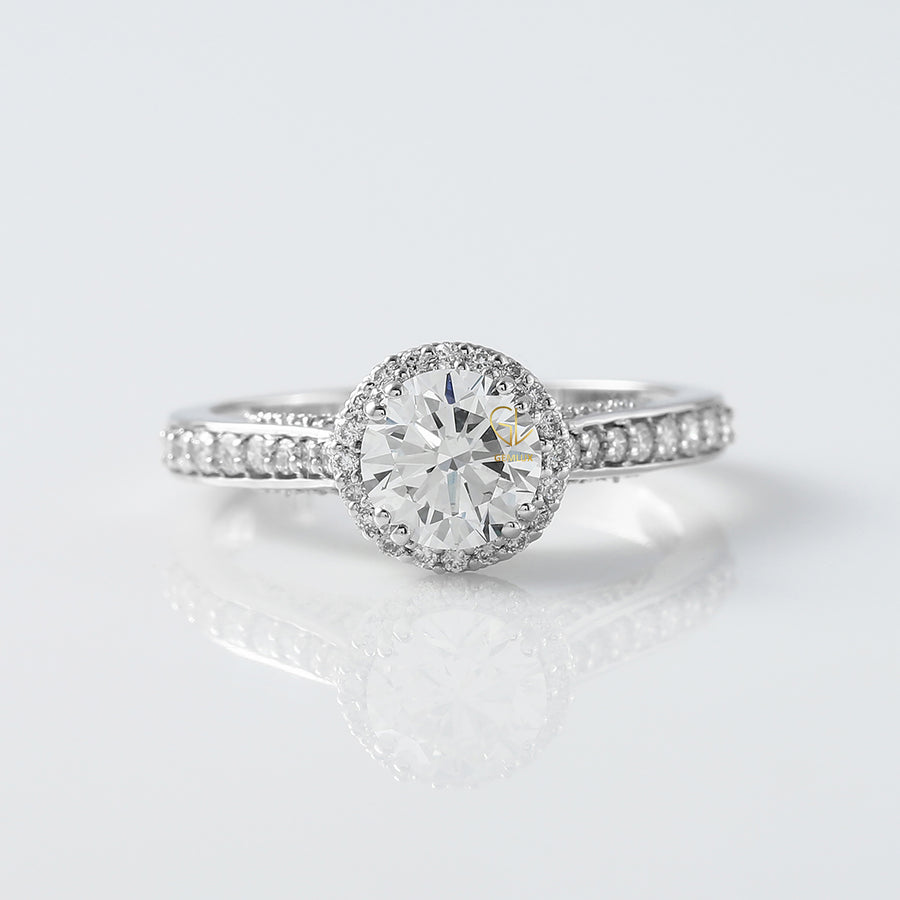 Art Deco Round Diamond Filigree Halo Engagement Ring