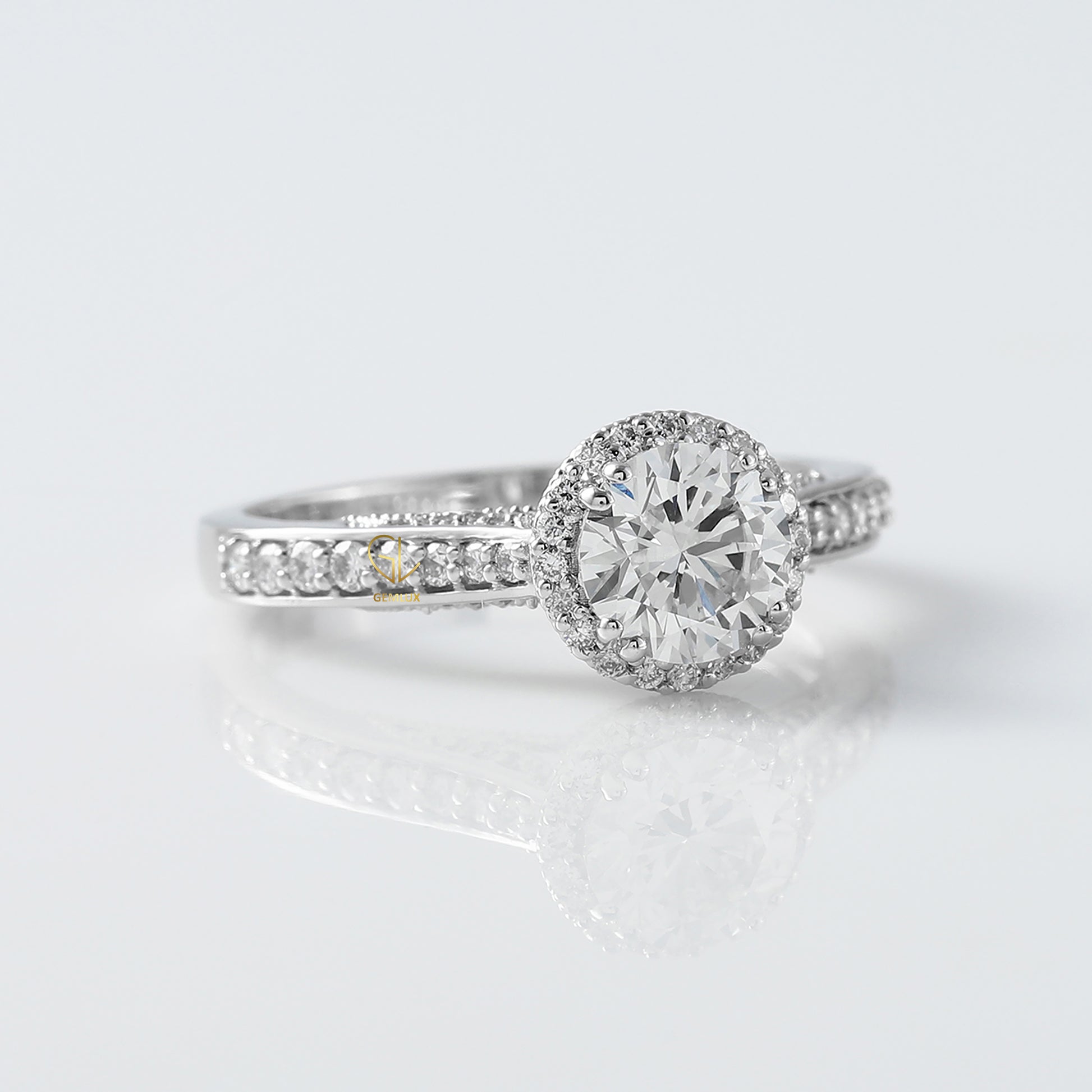 Art Deco Round Cut Moissanite Halo Engagement Ring