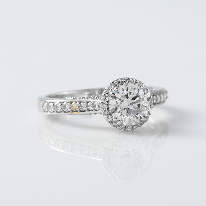 Round Moissanite Halo Accent Engagement Ring
