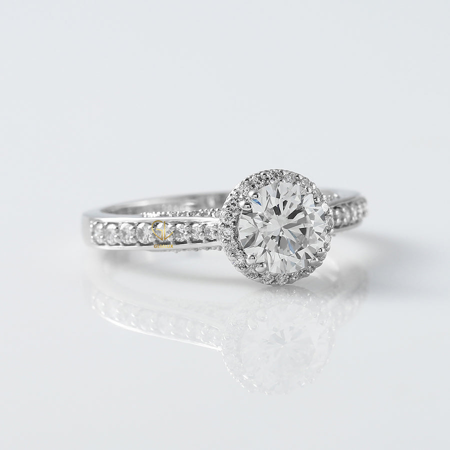 Art Deco Round Diamond Filigree Halo Engagement Ring