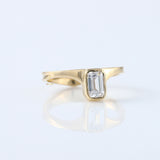 Emerald Cut Moissanite Diamond Curved Solitaire Ring