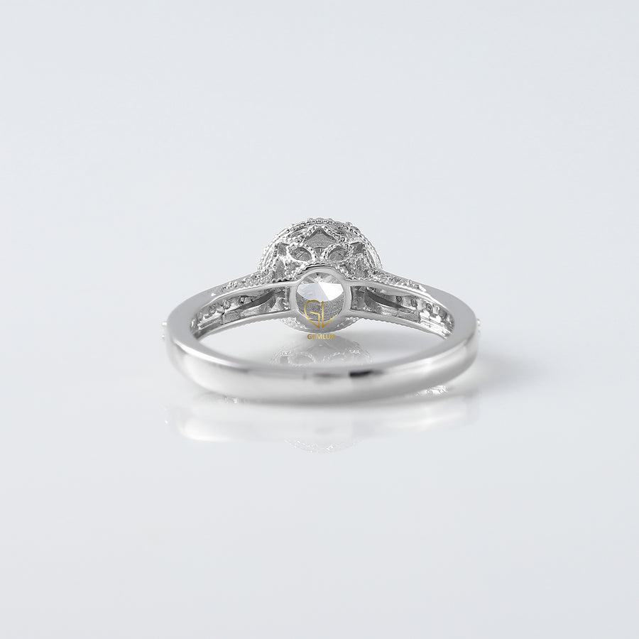 Art Deco Round Diamond Filigree Halo Engagement Ring