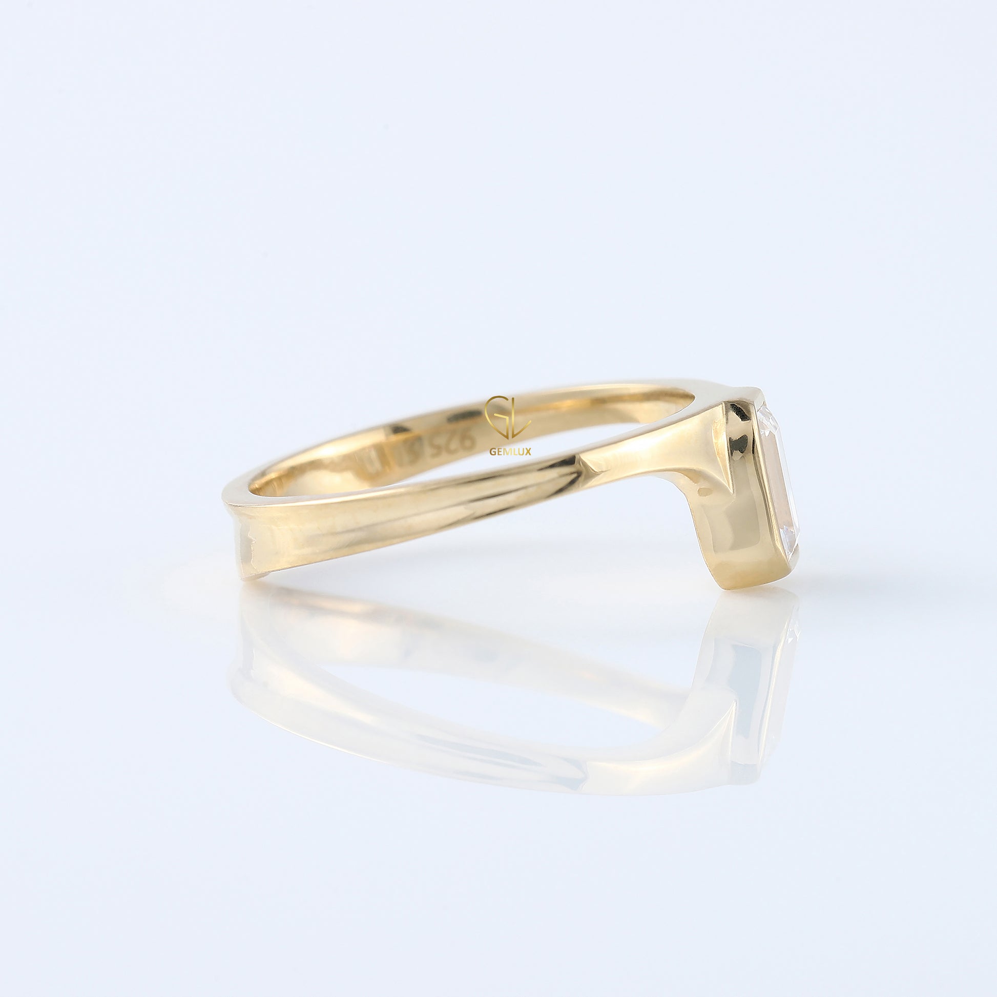 Emerald Cut Lab Grown Bezel Set Curved Solitaire Ring