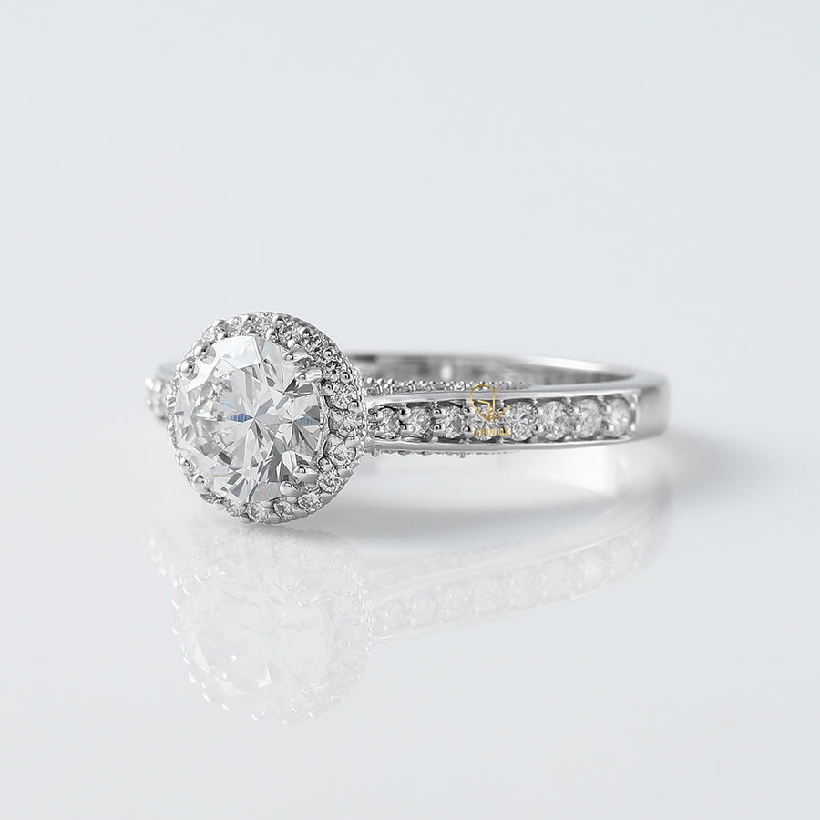 Art Deco Round Diamond Filigree Halo Engagement Ring