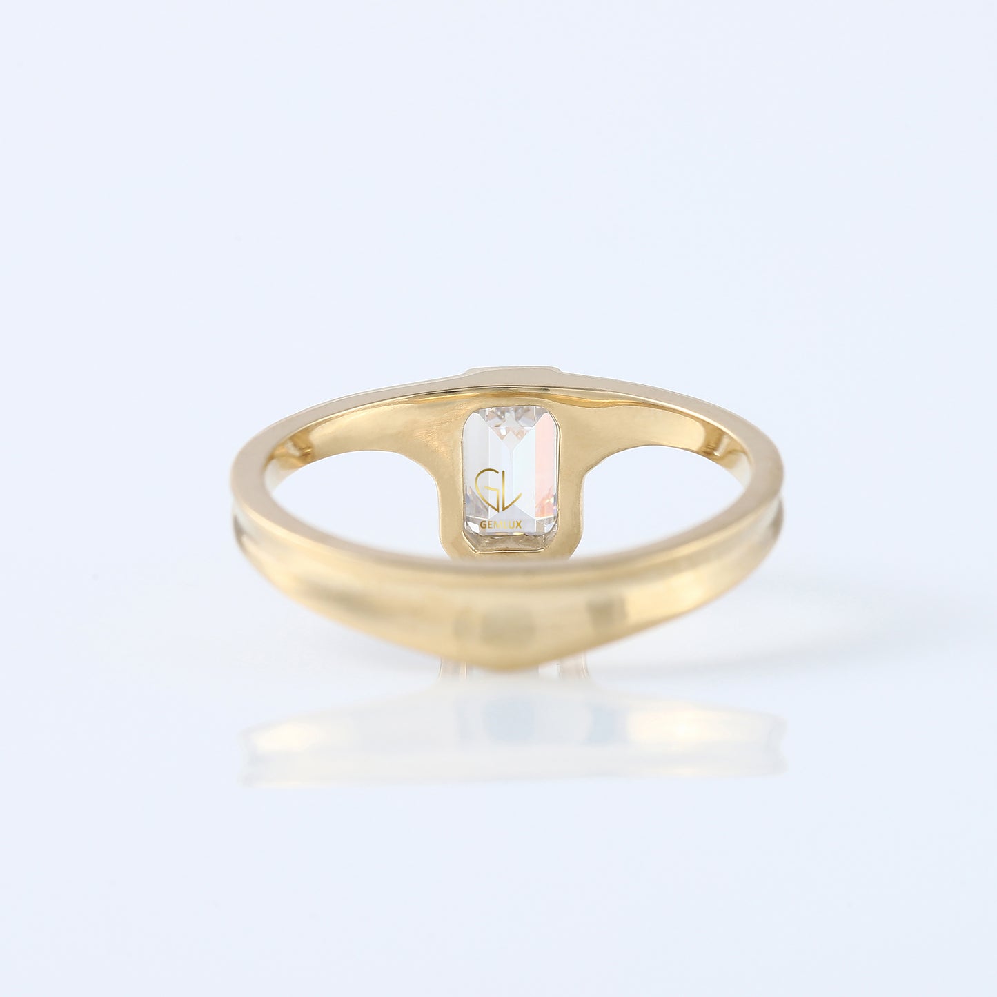 Emerald Cut Lab Grown Bezel Set Curved Solitaire Ring