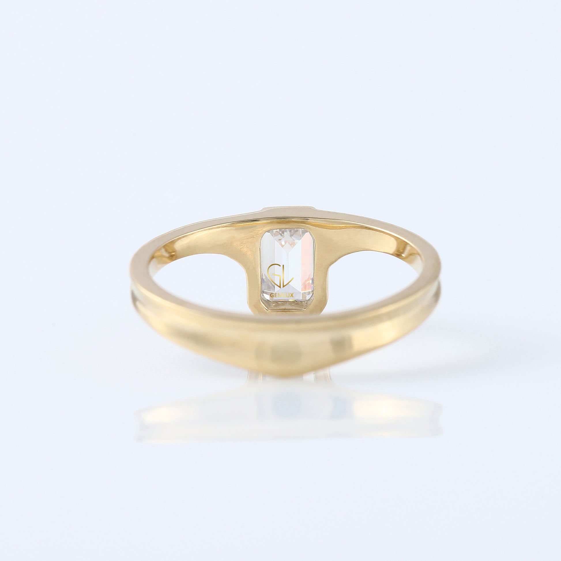 Emerald Cut Lab Grown Bezel Set Curved Solitaire Ring