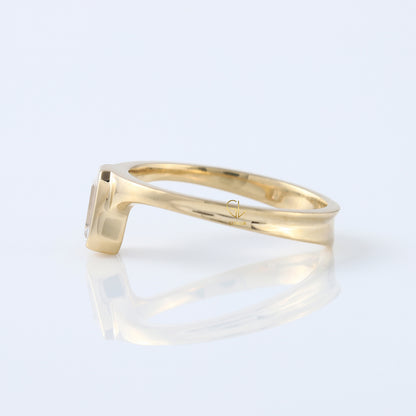 Emerald Cut Lab Grown Bezel Set Curved Solitaire Ring