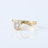 Emerald Cut Lab Grown Bezel Set Curved Solitaire Ring