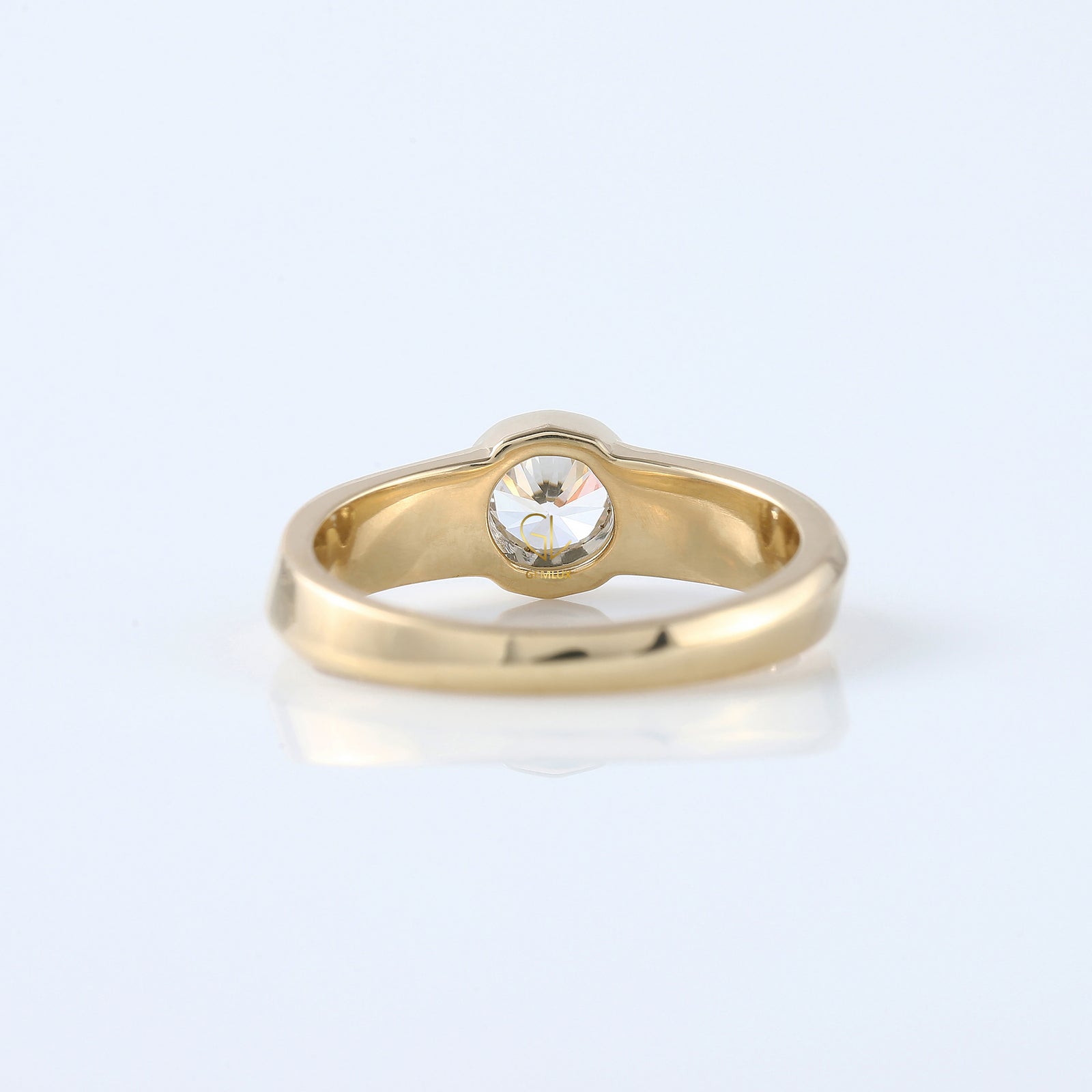 Bezel Set Round Moissanite Solitaire Yellow Gold Ring