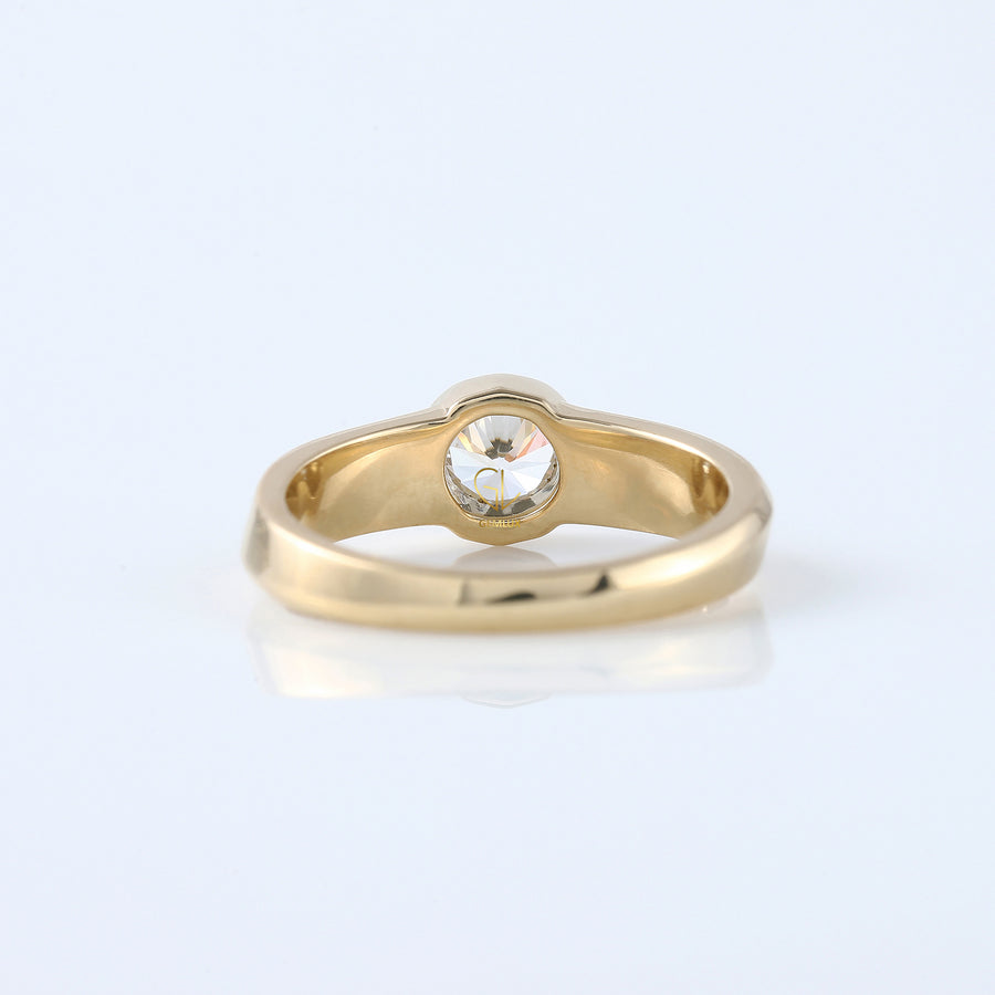 Bezel Set Round Moissanite Solitaire Yellow Gold Ring