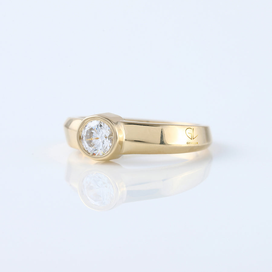 Bezel Set Round Moissanite Solitaire Yellow Gold Ring