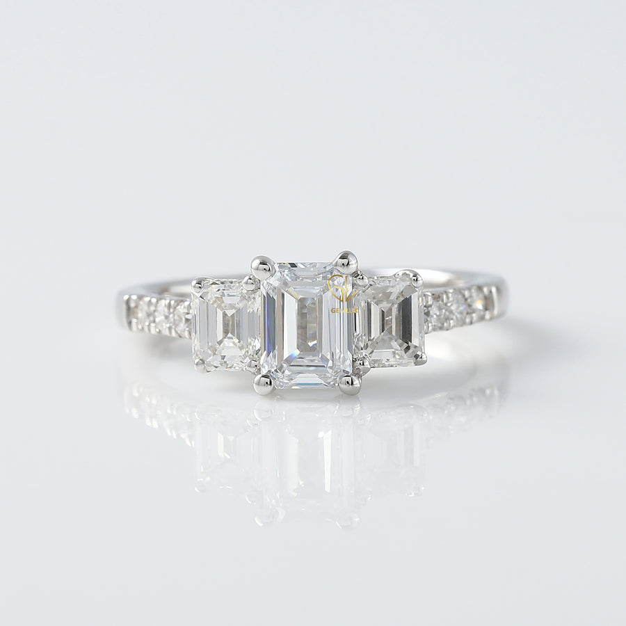 Emerald Cut Moissanite Three Stone Engagement Ring