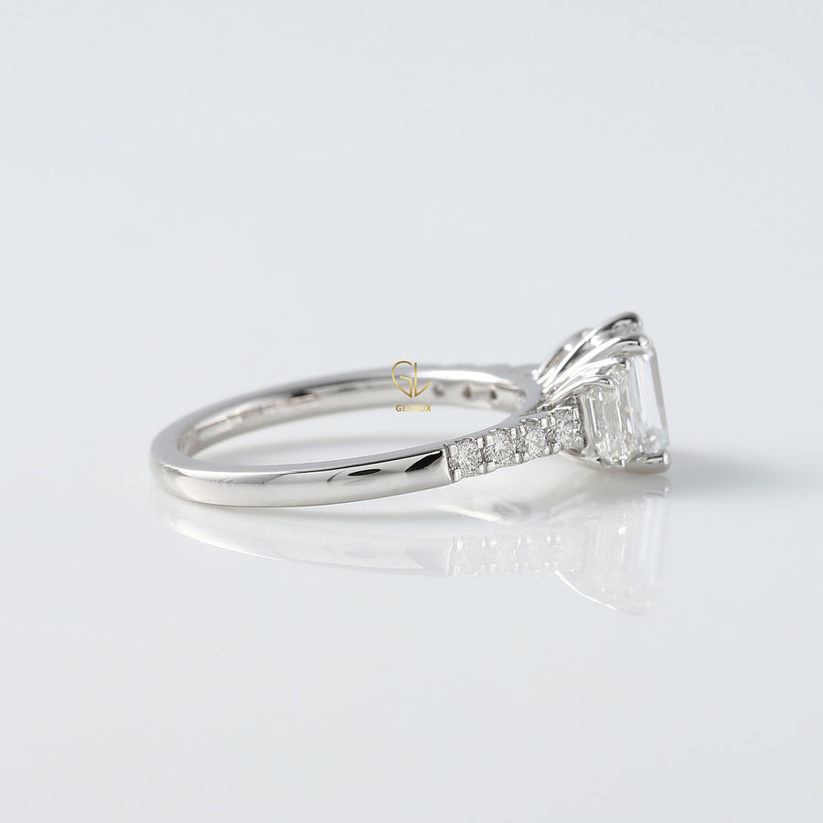 Emerald Cut Moissanite Three Stone Engagement Ring