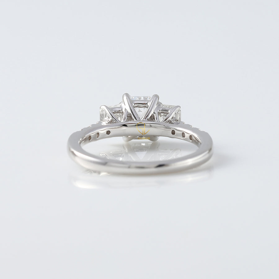 Emerald Cut Moissanite Three Stone Engagement Ring