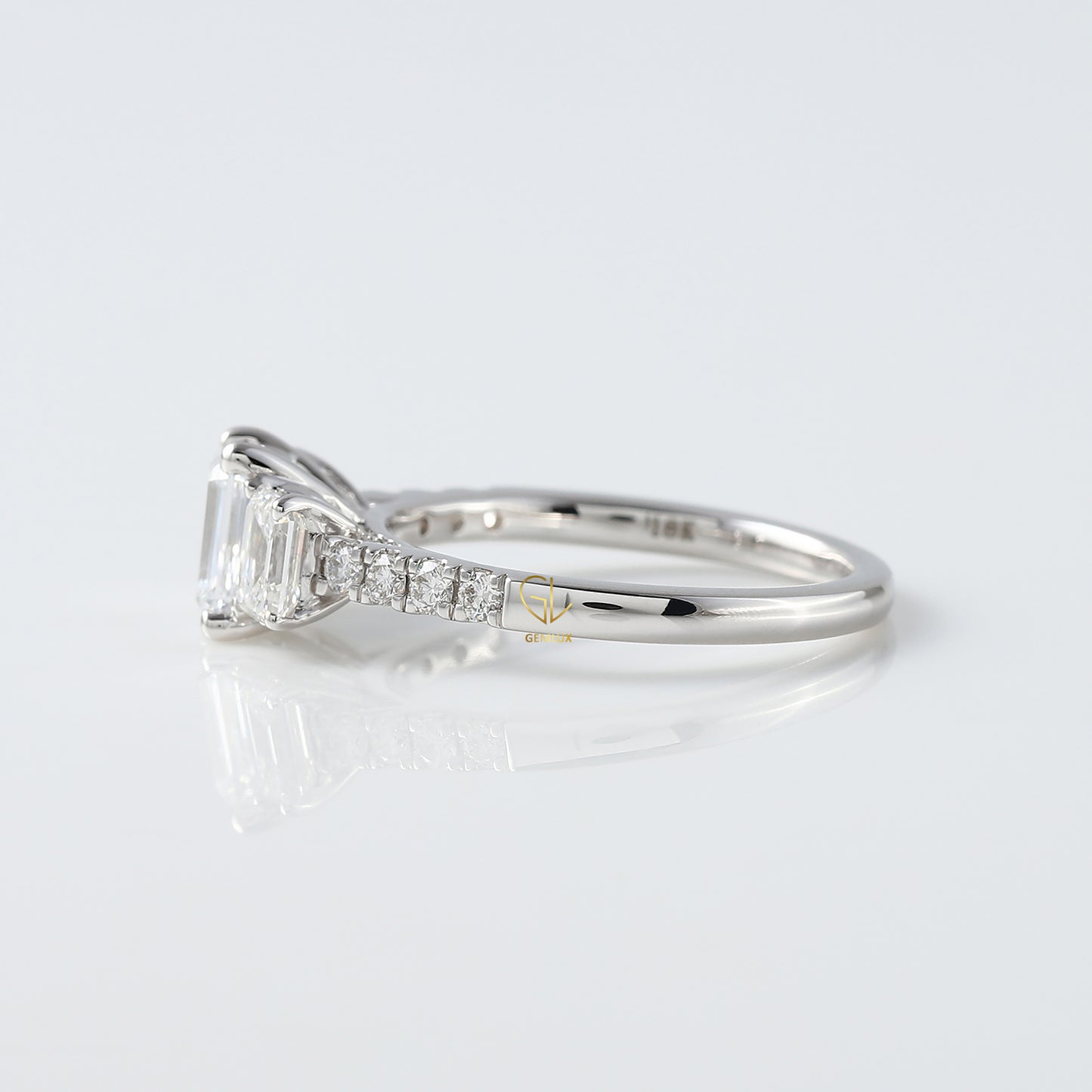 Emerald Cut Moissanite Diamond Three Stone Engagement Ring