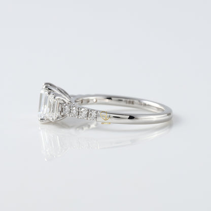 Emerald Cut Lab Grown Diamond Three Stone Engagement Ring