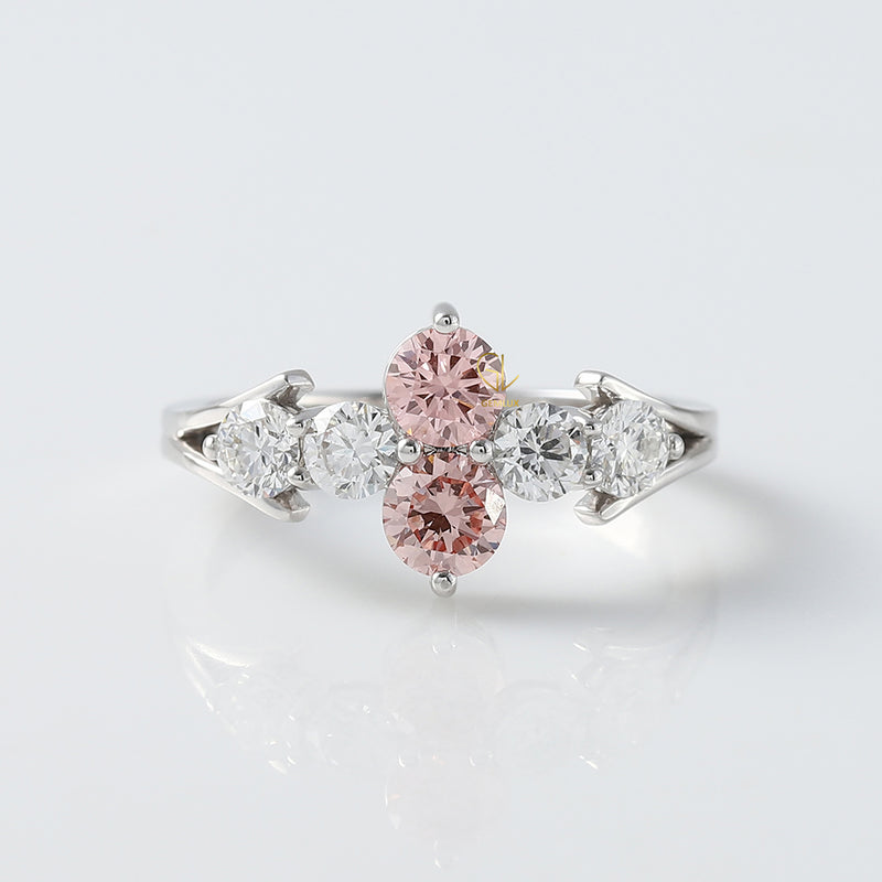 Pink Round Lab Grown Diamond 6 Stone Ring
