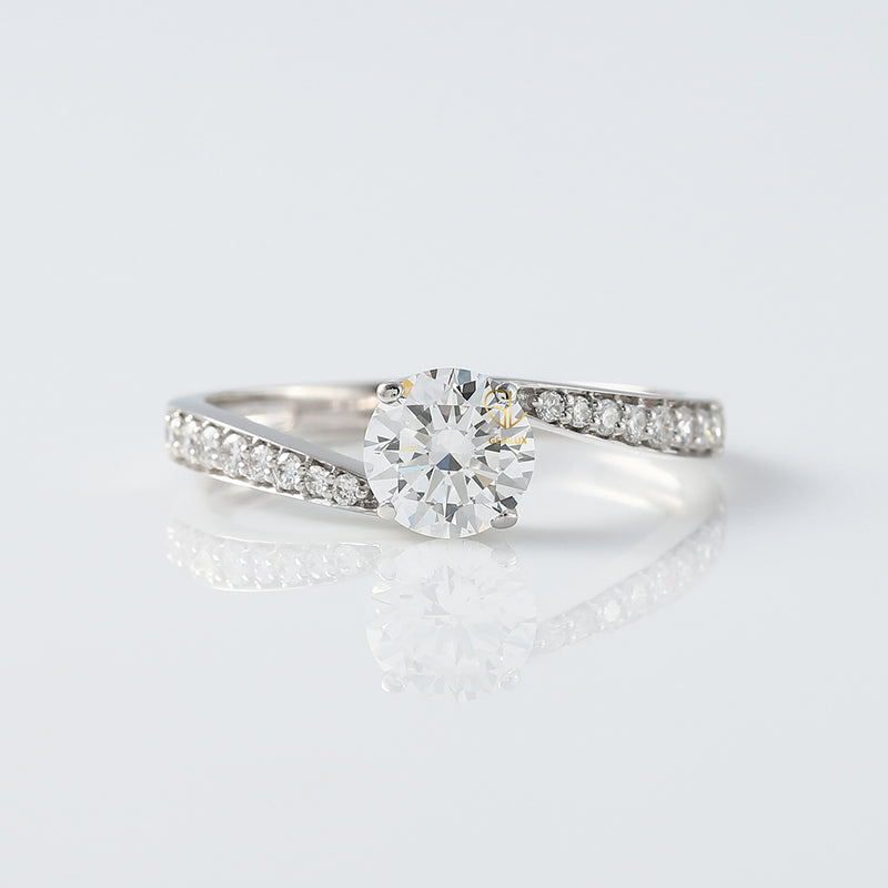 Round Cut Moissanite Bypass Engagement Ring