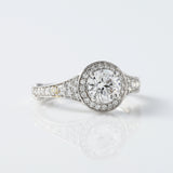 Hearts & Arrows Round Lab Grown Diamond Floral Halo Bezel Set Vintage Engagement Ring