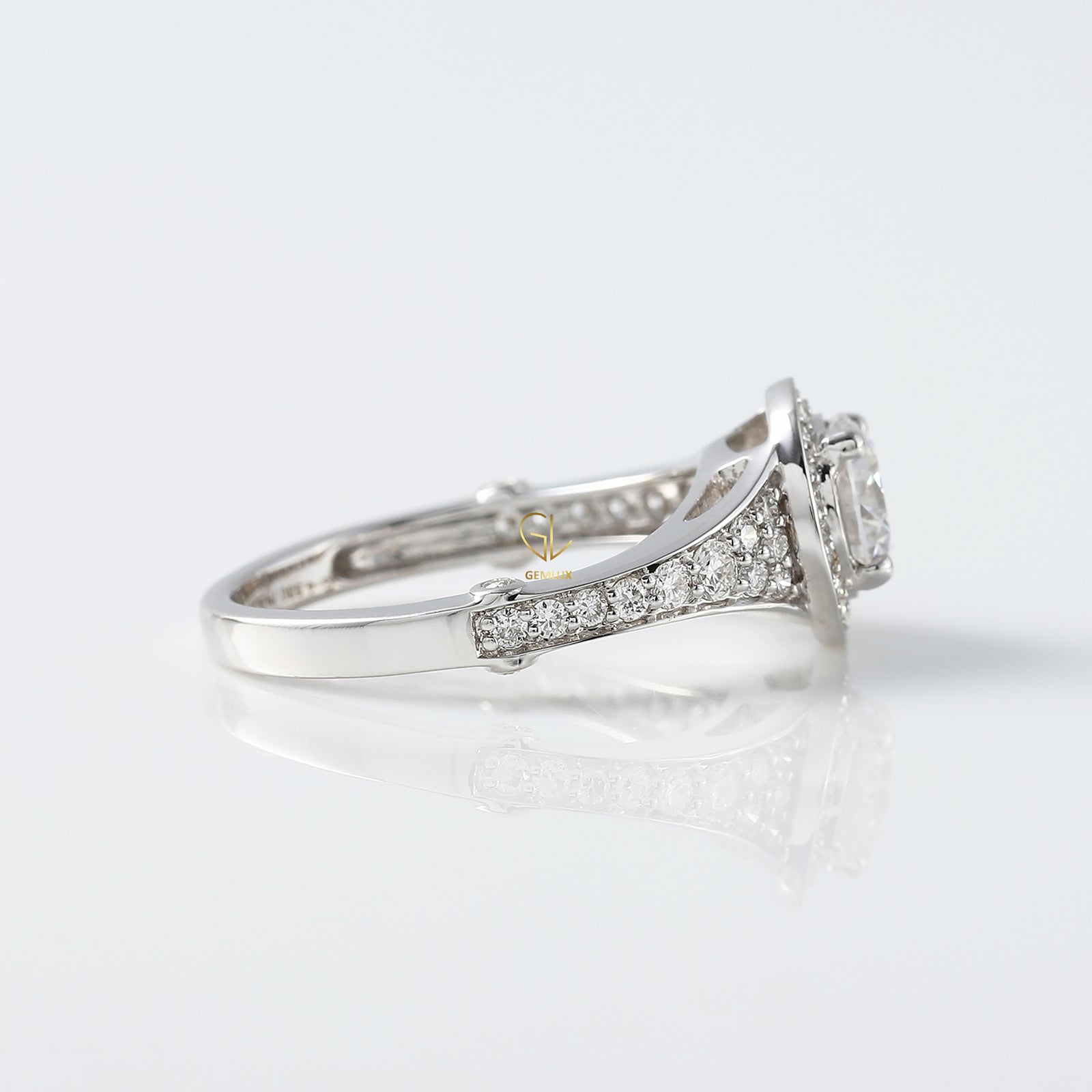 Hearts & Arrows Round Lab Grown Diamond Floral Halo Bezel Set Vintage Engagement Ring