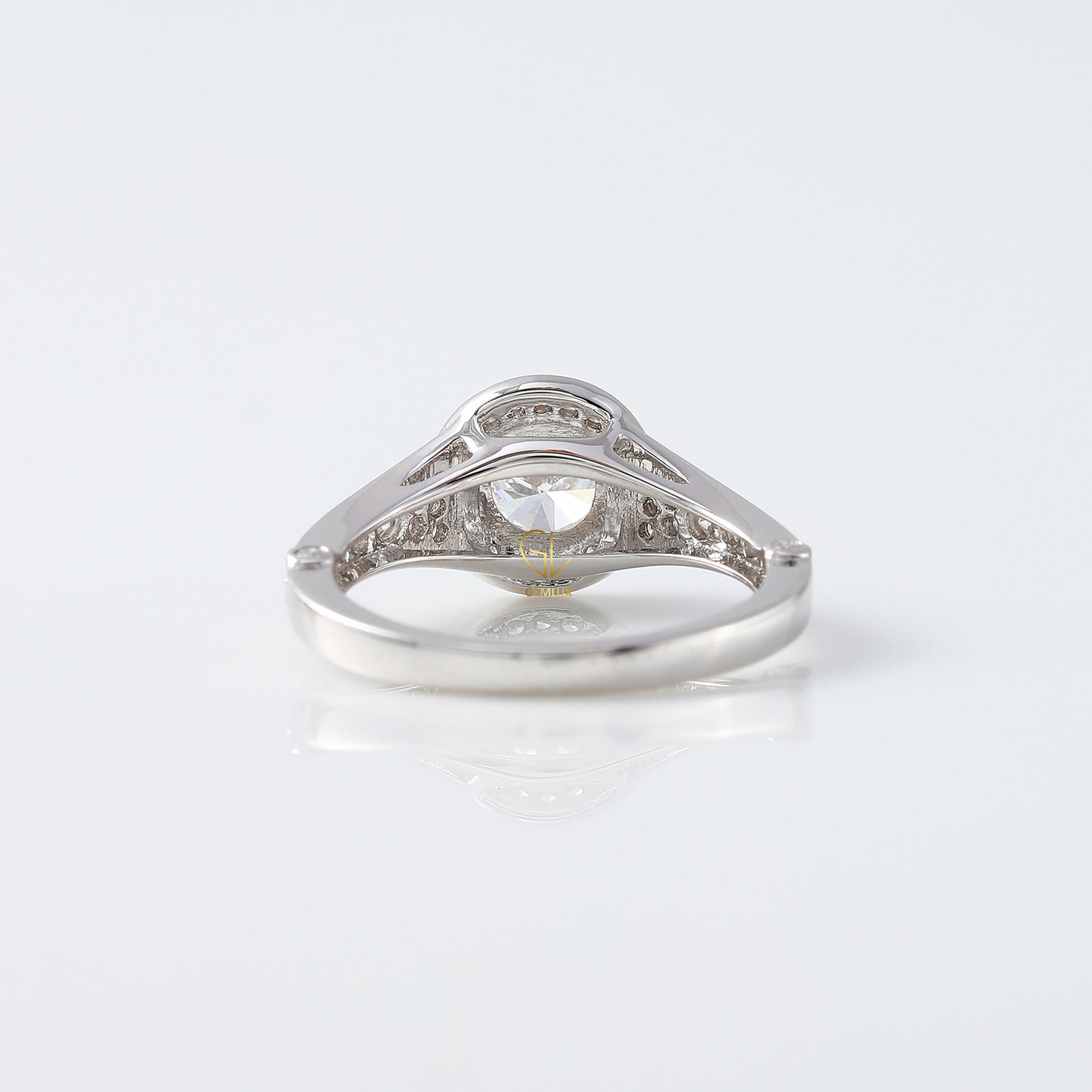 Hearts & Arrows Round Lab Grown Diamond Floral Halo Bezel Set Vintage Engagement Ring