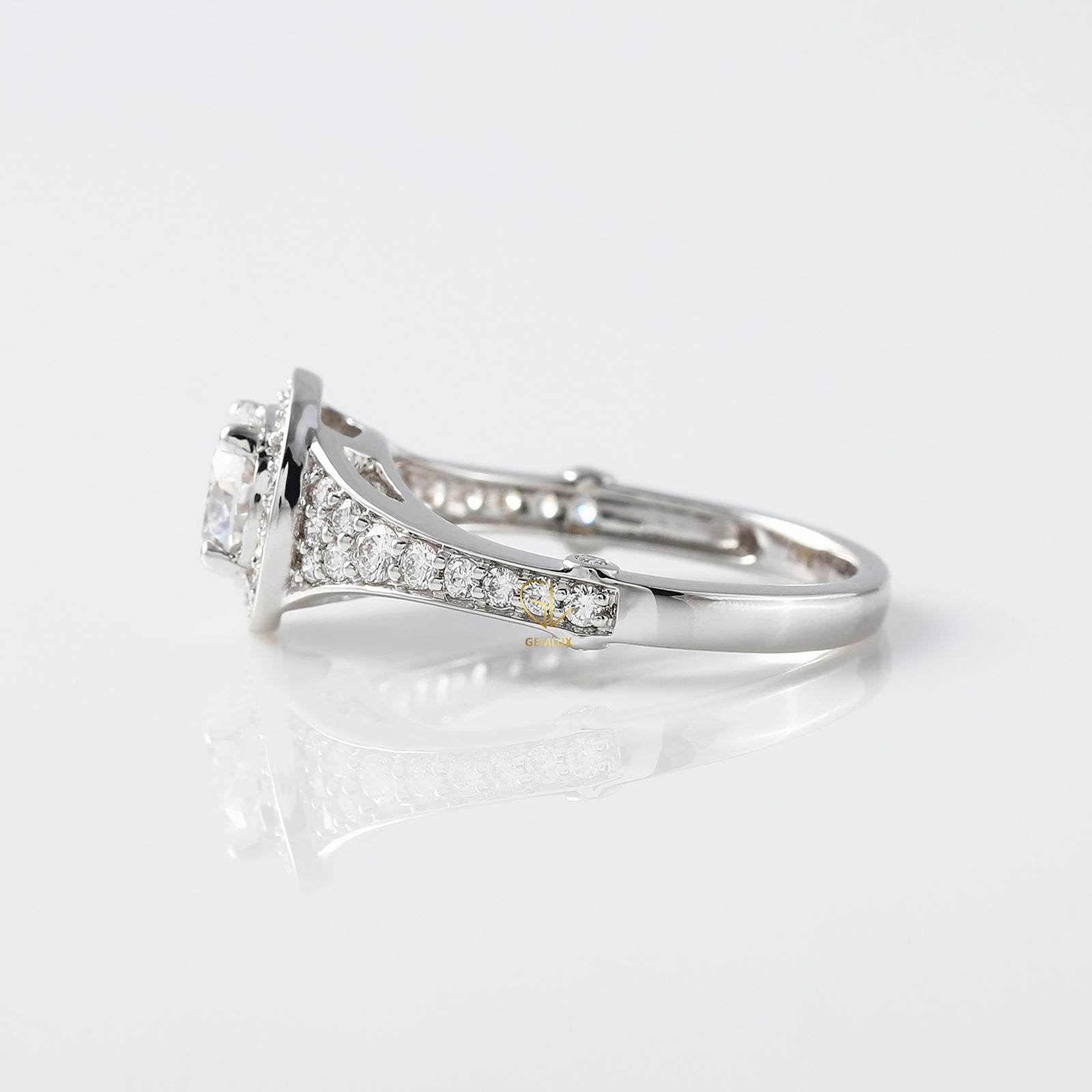 Hearts & Arrows Round Lab Grown Diamond Floral Halo Bezel Set Vintage Engagement Ring