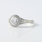 Hearts & Arrows Round Lab Grown Diamond Floral Halo Bezel Set Vintage Engagement Ring