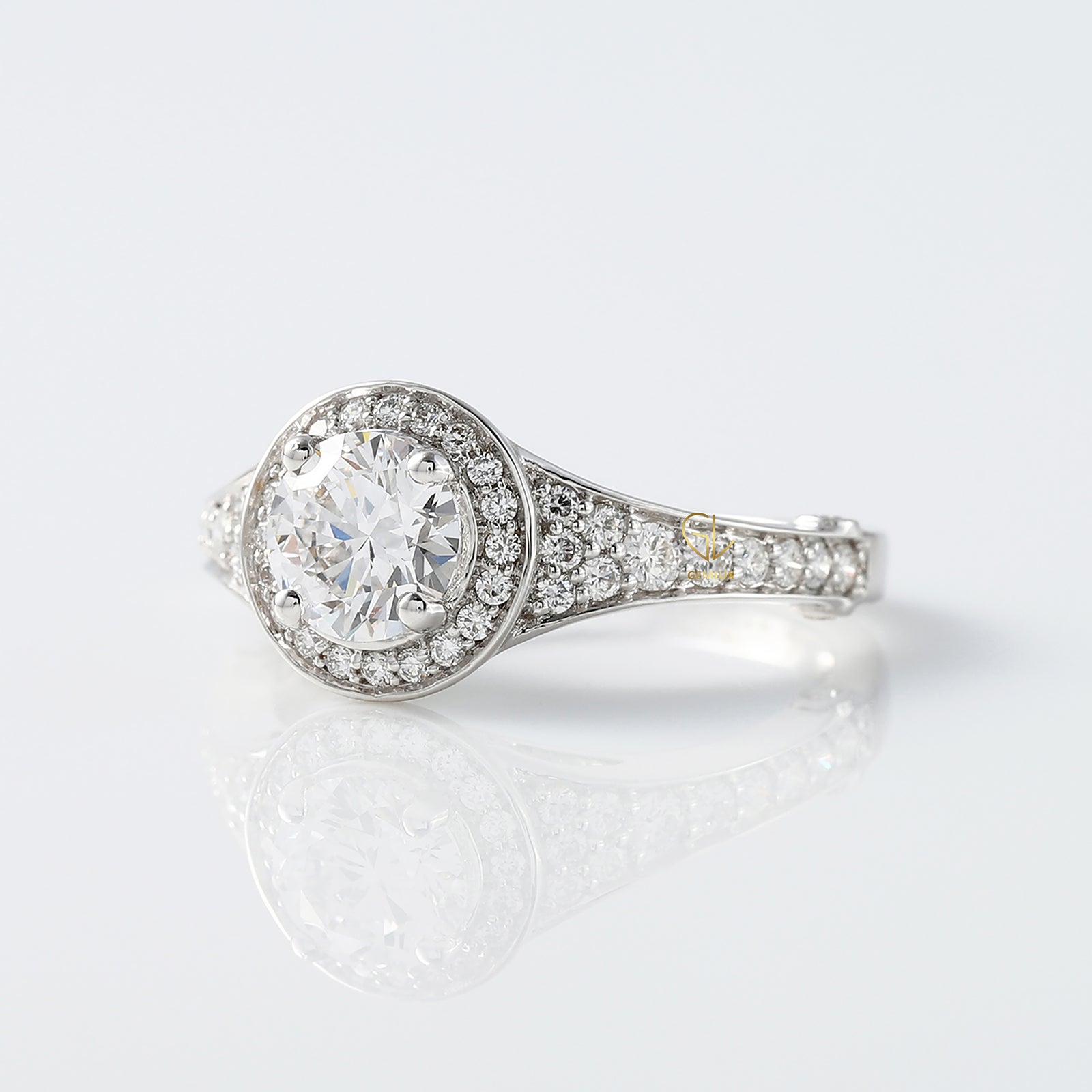 Hearts & Arrows Round Lab Grown Diamond Floral Halo Bezel Set Vintage Engagement Ring
