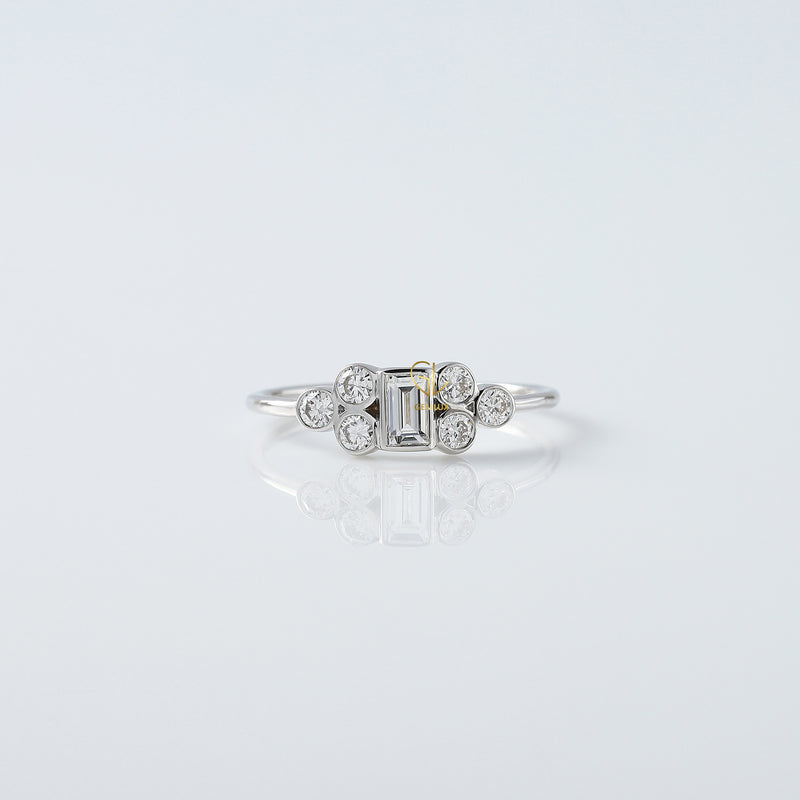 Emerald Cut Bezel Set Cluster Diamond Ring