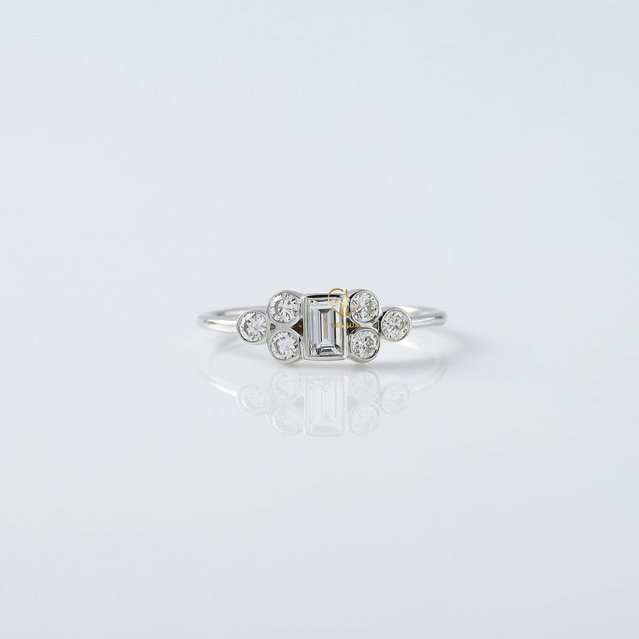 Emerald Cut Bezel Set Cluster Diamond Ring
