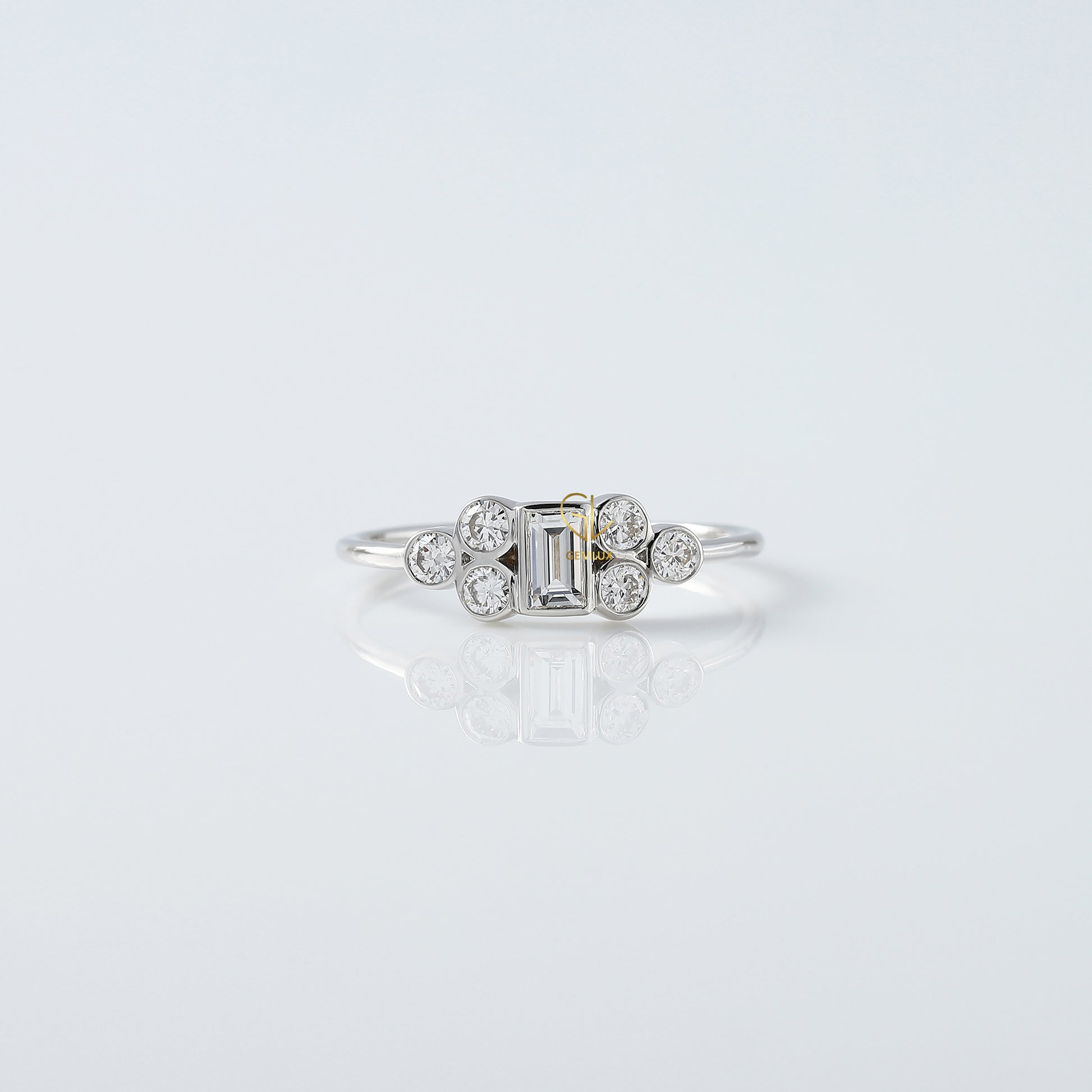 Seven Stone Emerald Cut Moissanite Delicate Engagement Ring