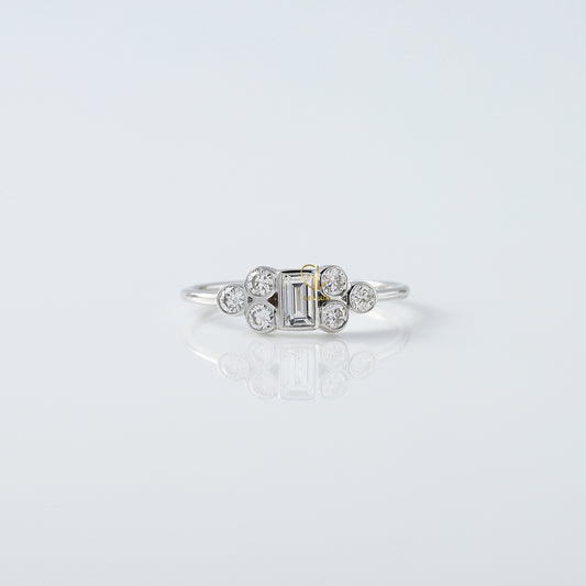 Seven Stone Emerald Cut Moissanite Delicate Engagement Ring