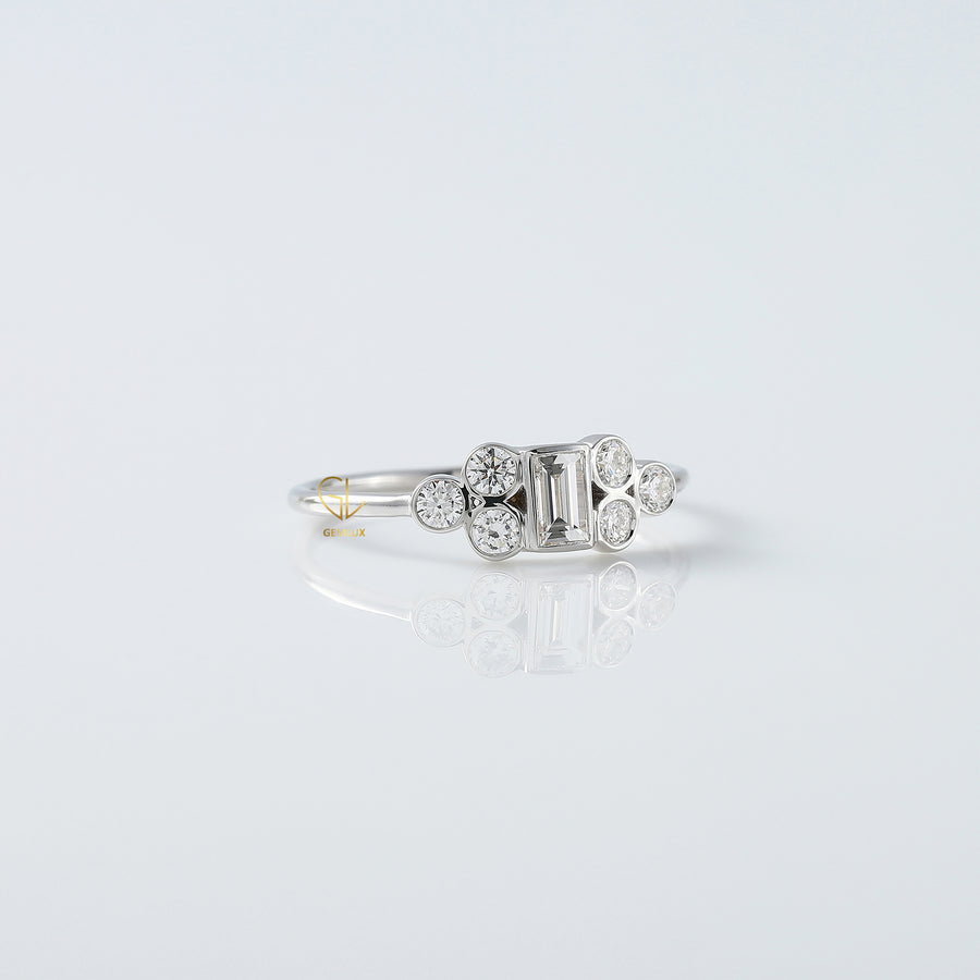 Emerald Cut Bezel Set Cluster Diamond Ring