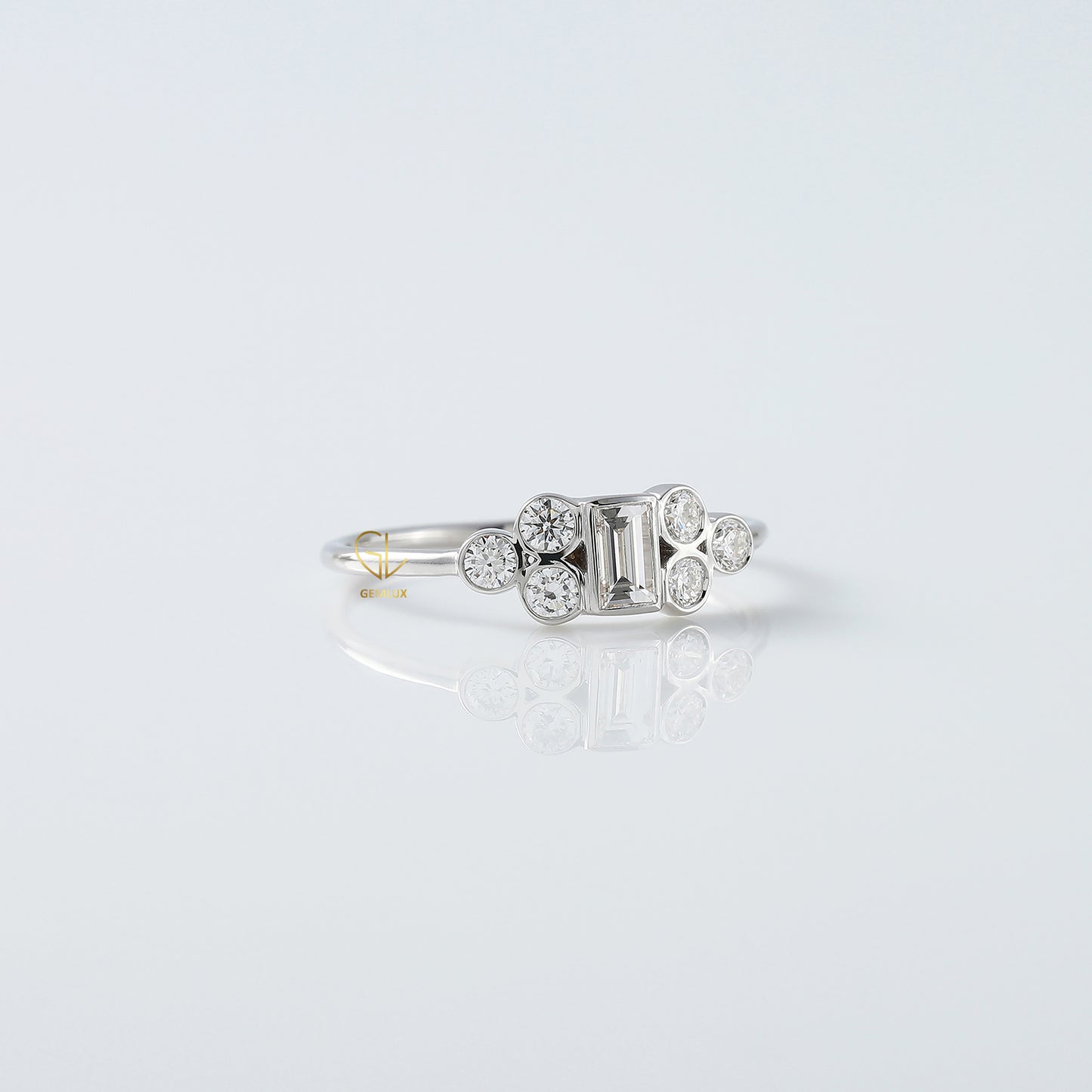 Seven Stone Emerald Cut Moissanite Delicate Engagement Ring