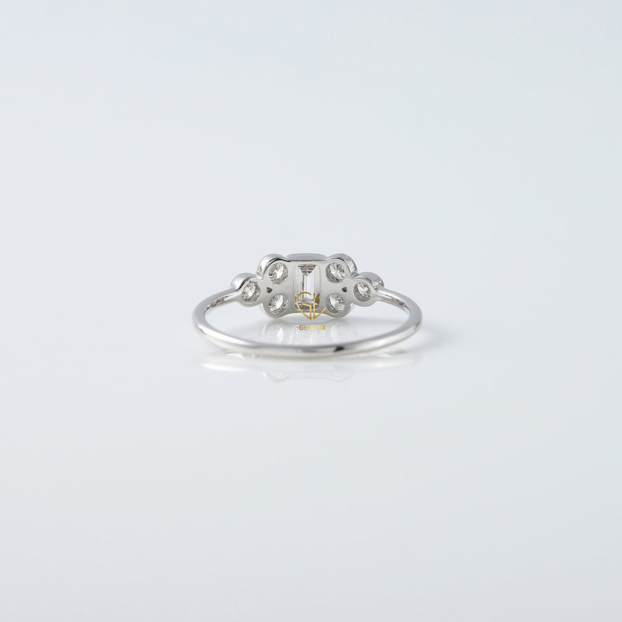 Emerald Cut Bezel Set Cluster Diamond Ring