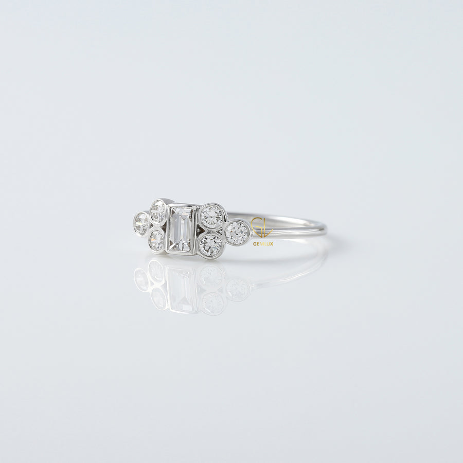 Emerald Cut Bezel Set Cluster Diamond Ring