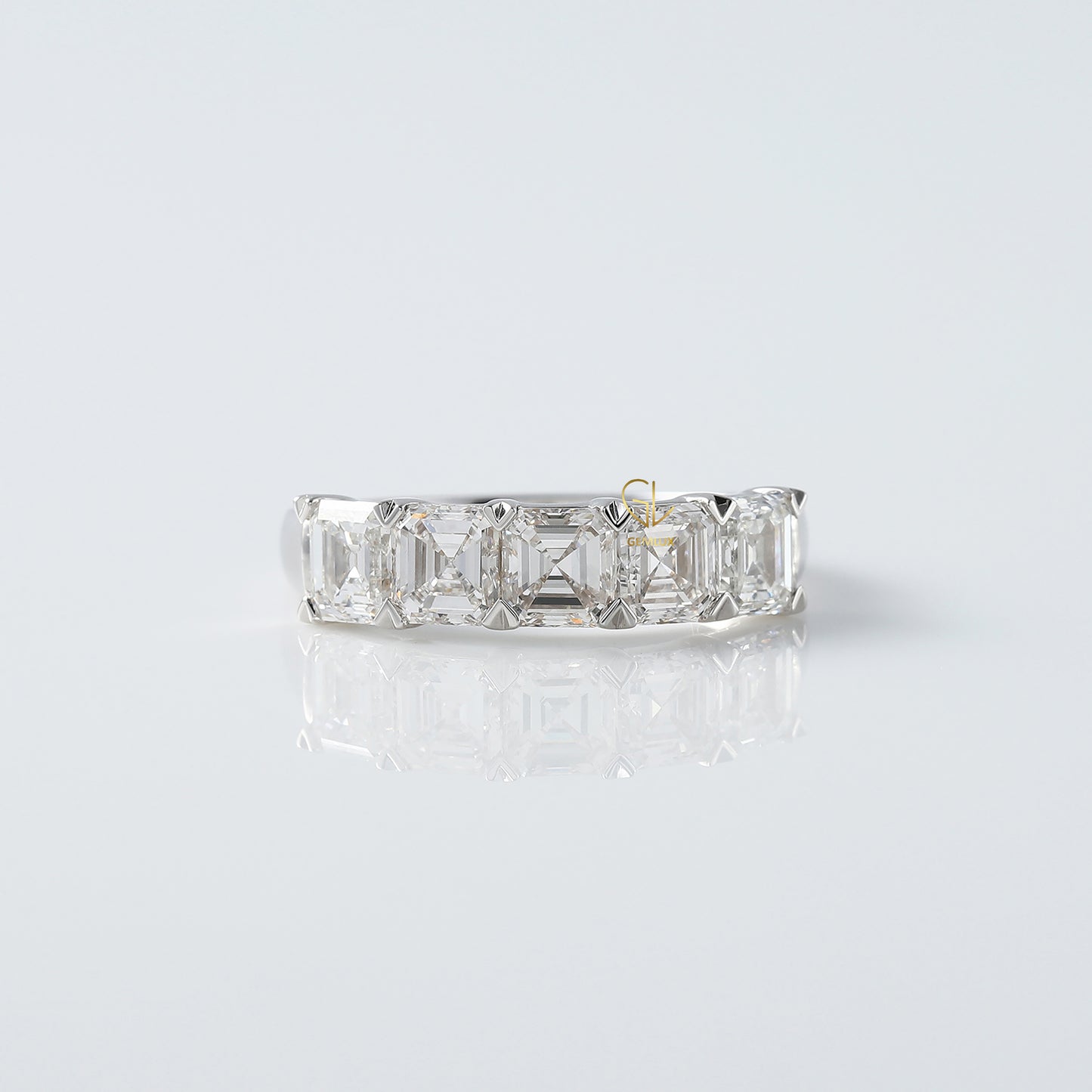 Five Stone Asscher Cut Moissanite Half Eternity Wedding Band