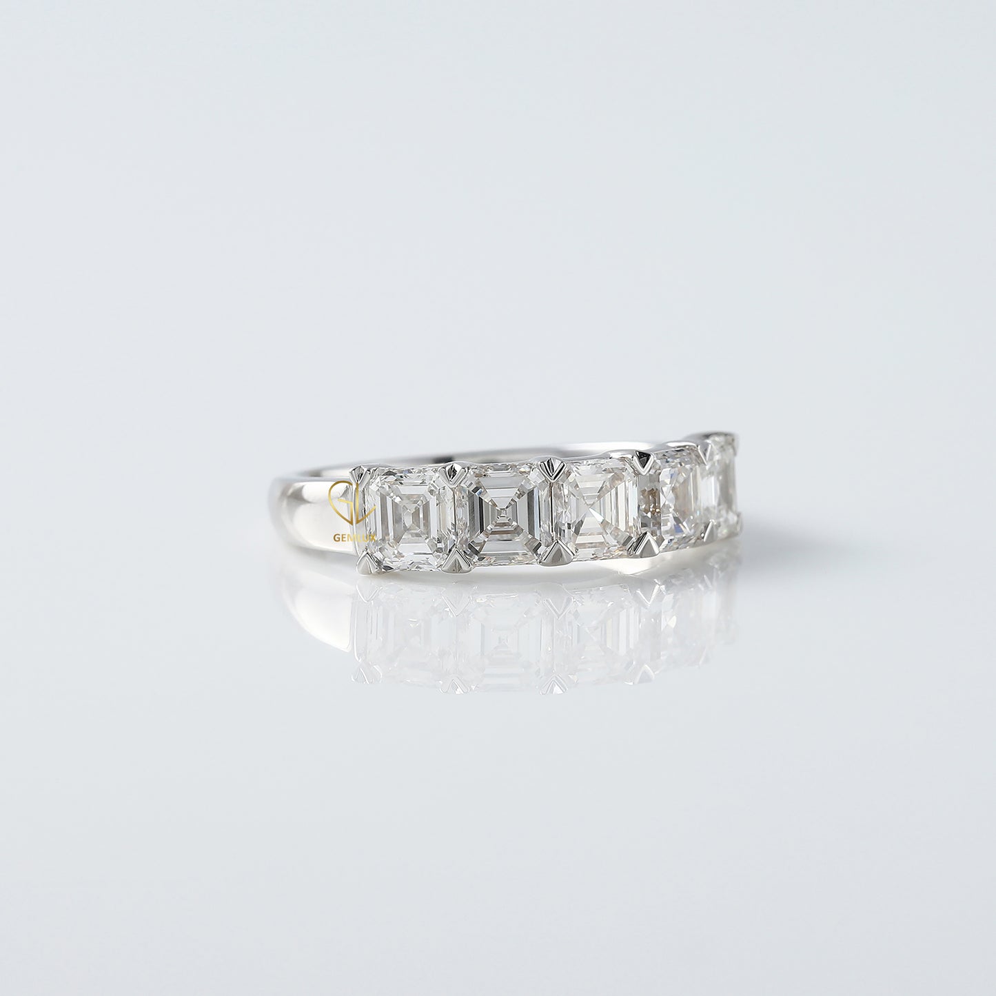 Five Stone Asscher Cut Lab Grown Diamond Half Eternity Wedding Band