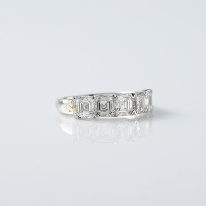 Five Stone Asscher Cut Moissanite Half Eternity Wedding Band